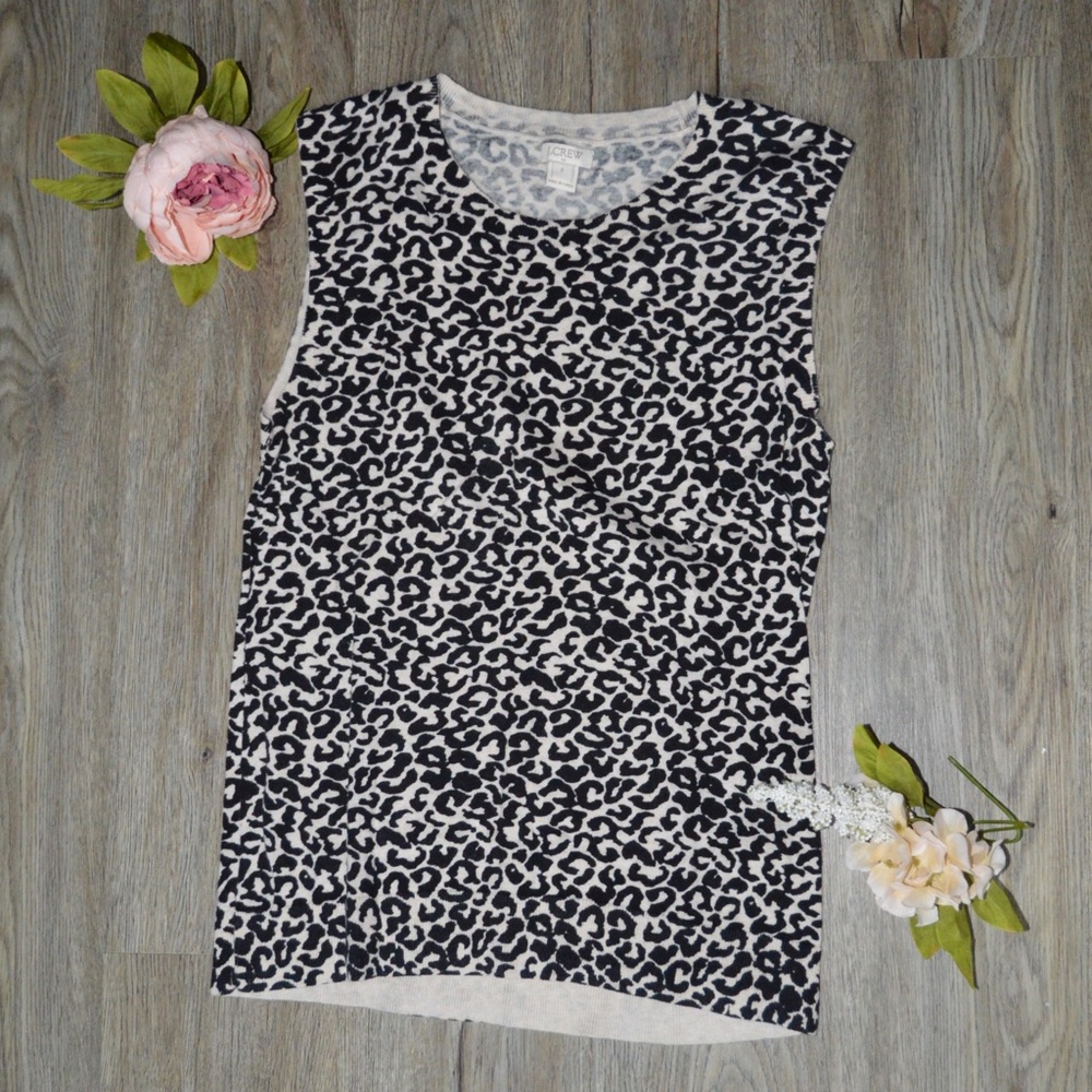 J. Crew Leopard Crewneck Sleeveless Knit Shell